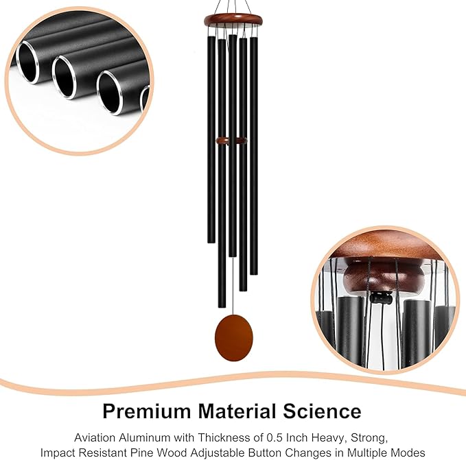 Wind Chimes for Outside Deep Tone, 60 inch 5 Heavy Duty Tubes Aluminium Metal Extra Large Wind Chimes Outdoor, Decoration for Garden, Patio, Yard, Gift for Mother's Day, Birthday-Ruum Studio Home