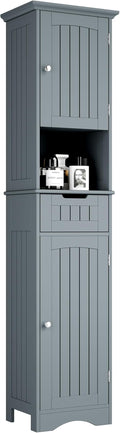 ChooChoo 67" Tall Bathroom Storage Cabinet Freestanding with Adjustable Shelves, Narrow Storage Linen Cabinet with 2 Doors and 1 Drawers for Bathroom, Living Room, Kitchen, Grey-Ruum Studio Home
