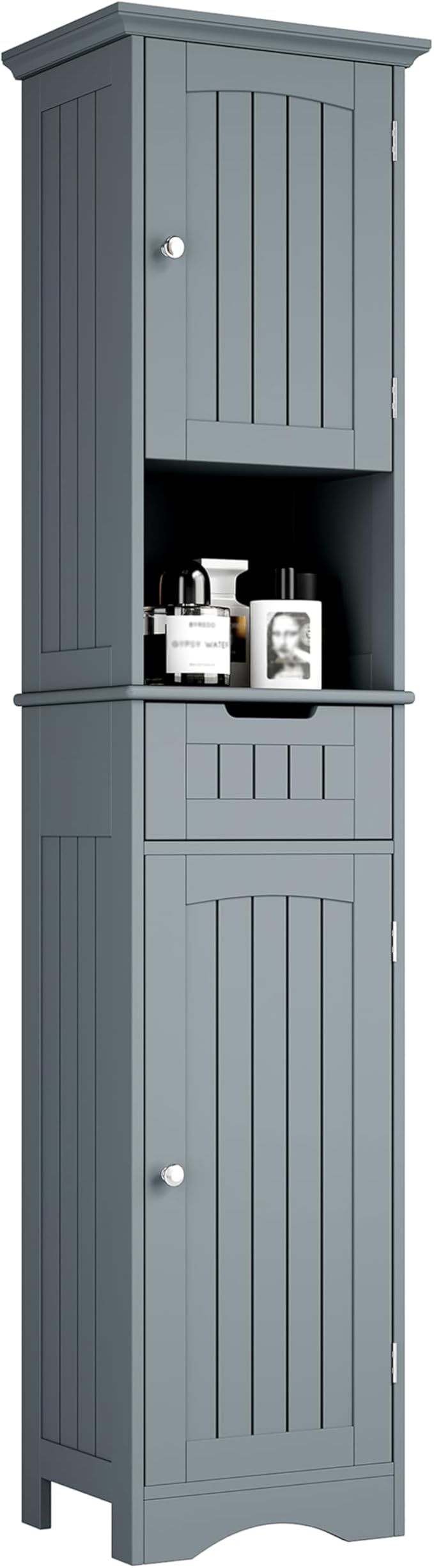 ChooChoo 67" Tall Bathroom Storage Cabinet Freestanding with Adjustable Shelves, Narrow Storage Linen Cabinet with 2 Doors and 1 Drawers for Bathroom, Living Room, Kitchen, Grey-Ruum Studio Home
