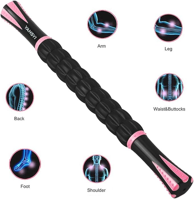 Yansyi Muscle Roller Stick for Athletes - Body Massage Roller Stick - Release Myofascial Trigger Points Reduce Muscle Soreness Tightness Leg Cramps & Back Pain for Physical Therapy & Recovery (Pink)-Ruum Studio Home