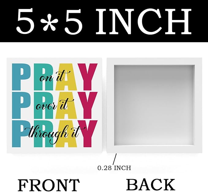 Office Decor for Women Christian Gifts Desk Bedroom Bible Verse Wall Art Inspirational Wooden Box - Pray on It Over It Through It-Ruum Studio Home
