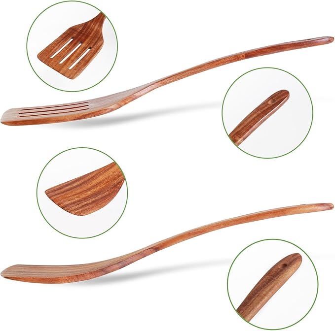 2 Pack Wooden Spatula, Acacia Wood Long Handle Flat Frying Turner, Handmade wooden spoons for cooking, Kitchen Utensil set, Non-Stick Cooking Spurtle Utensils for kitchen use-Ruum Studio Home