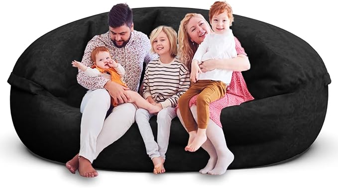 Bean Bag Chair for Adults 7FT,Soft Removable Cover for Teens/Girls Bedroom,Fluffy Giant Round Floor Beanbag Lounger Chairs (No Filler,Black)-Ruum Studio Home