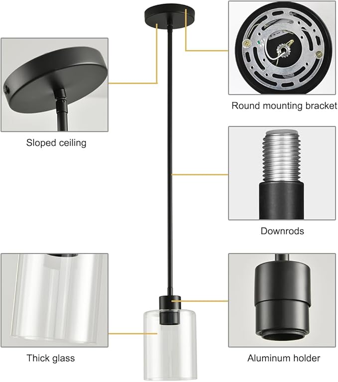 Black Pendant Lights Kitchen Island,Modern Farmhouse Glass Pendant Light,Light Fixture Kitchen Pendant Mini Hanging Light Fixture for Sink (Black 2 Pack Stem Rod)-Ruum Studio Home
