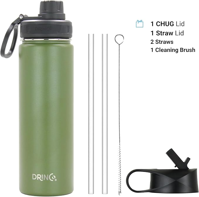 Drinco Stainless Steel Water Bottle Spout Lid Vacuum Insulated Double Wall Water Bottle Wide Mouth (40oz 32oz 22oz 18oz 14oz) Leak Proof Keeps Cold or Hot (22 oz, 22oz Forest)-Ruum Studio Home