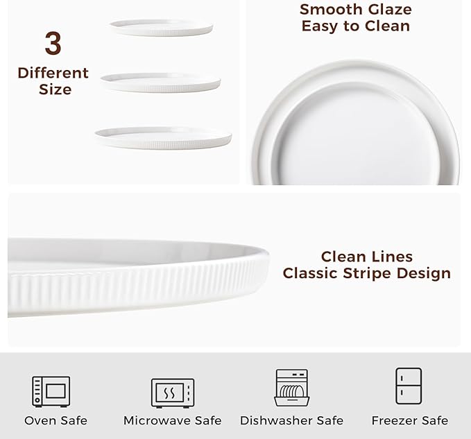 3 Packs Serving Platters, Large Serving Tray, Round Platters for Serving Food, Food Tray for Veggie Fruit Snack Dessert Cheese, White Ceramic Serving Trays for Party, Entertaining, 12.8”/10.8”/8.8”-Ruum Studio Home