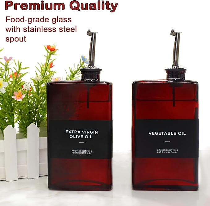 Olive Oil Dispenser Bottle for Kitchen, UV-Protected Dark Glass 11.8oz, Oil and Vinegar Dispenser Set, Soy Sauce Dispenser, Coffee Syrup Bottles- 11.8oz, Set of 2-Ruum Studio Home