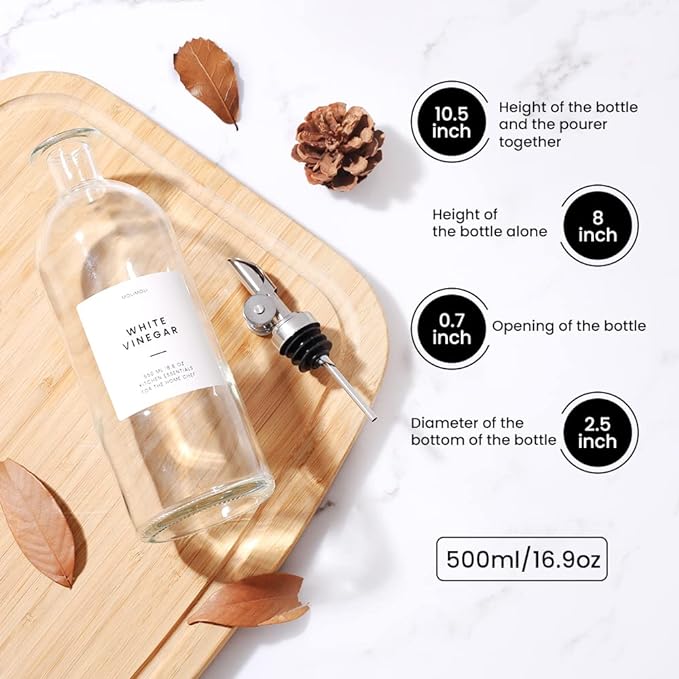 Molimoli Oil and Vinegar Dispenser with Metal Pour Spout, Weighted Pourer, Glass Bottle Dispenser for Kitchen, Olive Oil Cruet, Glass Olive Oil Bottle | 500ml, Set of 2-Ruum Studio Home
