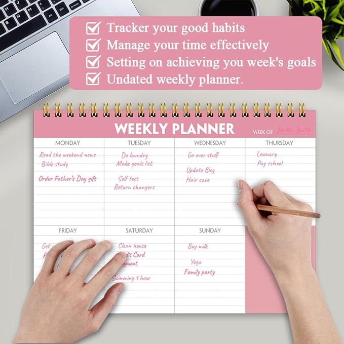 Weekly Planner Notepad - 7" x 10" Weekly Pad Organizers Habit Tracker Journal for Man & Women, 52 Sheets, 100gsm Paper, Undated Weekly To Do List Notepad with Your Life, Pink-Ruum Studio Home