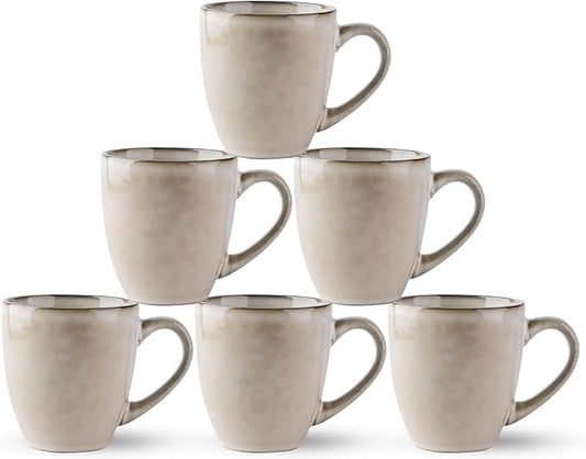 GBHOME Ceramic Coffee Mugs Set of 6, 12oz Stoneware Coffee Mugs Set For Dad Mom Women MEN, Light Weight Coffee Cups for Latte/Tea/Beer/Hot Cocoa, Dishwasher & Microwave Safe,Cappuccino-Ruum Studio Home