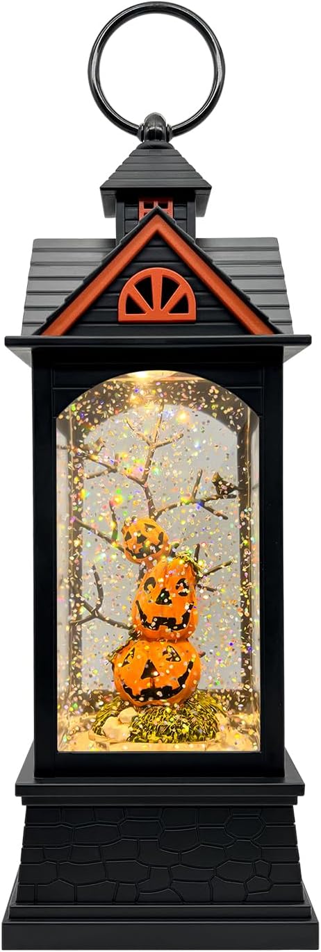 Halloween Snow Globe Lantern with 6 Hour Timer,Halloween Decorations Indoor for Home,Halloween Decor,USB or Battery Powered for Halloween Lanterns,Halloween Pumpkin Lantern-Ruum Studio Home