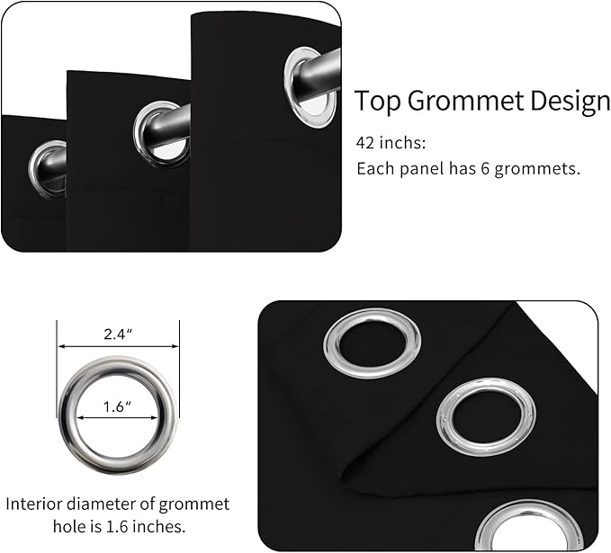Easy-Going Blackout Curtains for Bedroom, Solid Thermal Insulated Grommet and Noise Reduction Window Drapes, Room Darkening Curtains for Living Room, 2 Panels(42x72 in, Black)-Ruum Studio Home