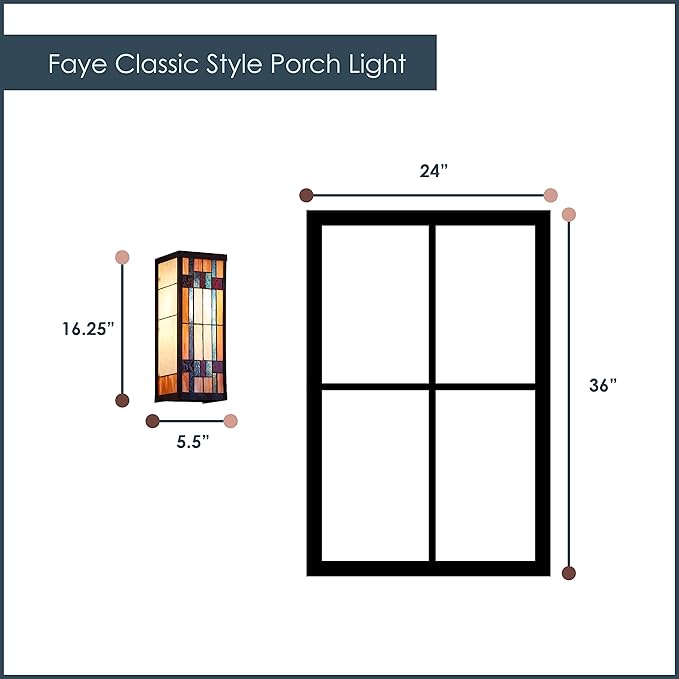 RIVER OF GOODS Art Deco Stained Glass Outdoor Light Fixture - Large Exterior Outdoor Wall Lights for House, Patio, Porch, Garage - Wall Mount Lighting Fixtures - 16.25" H - Faye-Ruum Studio Home