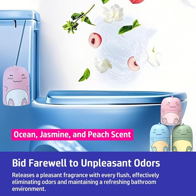 Cute Dinosaur-Shaped Toilet Bowl Cleaner Bottle, Bathroom Toilet Tank Cleaner with Ocean, Jasmine, and Peach Scent,Three bottles can be used for 9 months (1, Three colors and three bottles)-Ruum Studio Home