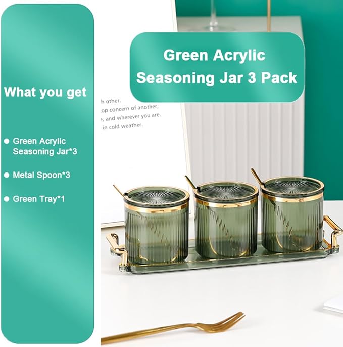 Acrylic Condiment Spice Jars,Condiment Spice Box With Lids and Spoons and Tray,Clear Plastic Condiment Canisters,Seasoning Box 3 Pack,Seasoning Box Set for Kitchen to Storage Salt,Paprika,Sugar-Ruum Studio Home
