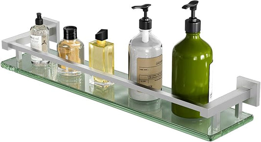 Alise Bathroom Shelves,Brushed Nickel Glass Shelf for Bathroom, Modern Floating Shelves,20 inch-Ruum Studio Home