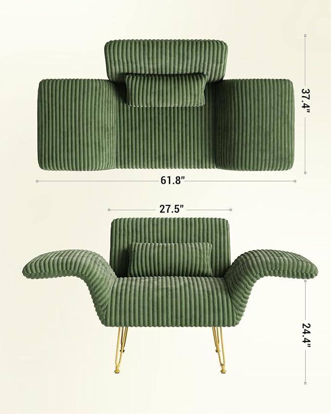 Txtin's Comfy Accent Chair Reading Chair for Bedroom Cozy Wing Arm Living Room Single Sofa Chair with Angle Adjustable Arms Green Corduroy Easy Assembly-Ruum Studio Home