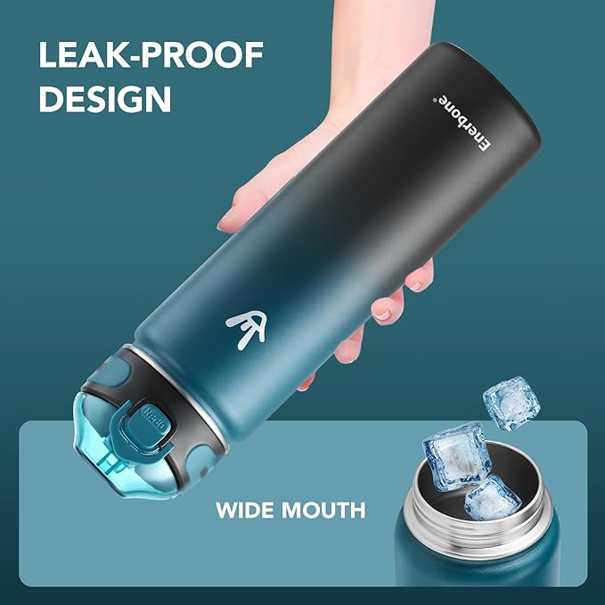 Enerbone 24 oz Insulated Water Bottle, Stainless Steel Bottle with Carrying Strap, Double-Wall Vacuum Insulation Design, Leakproof Sports Bottle with Straw, Keep Drinks Cold or Hot for Hours-Ruum Studio Home
