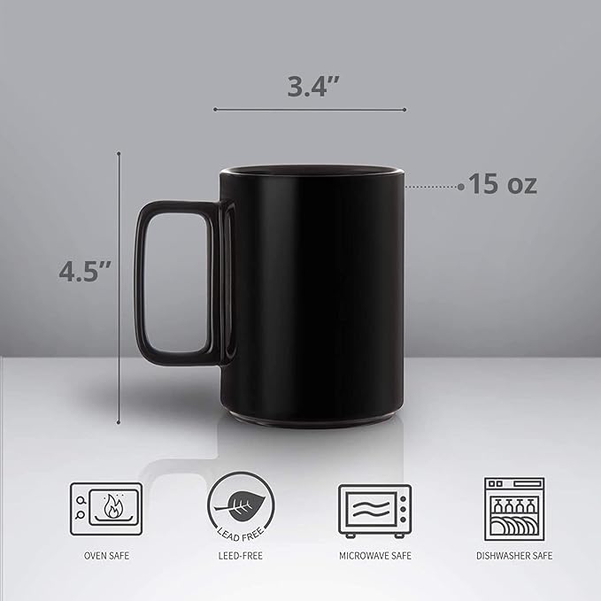E-liu Porcelain Tea Mugs Coffee Mug Set, Large 15 Ounces Cups for Coffee, Tea, Cocoa, and Mulled Drinks, Set of 6, Black-Ruum Studio Home