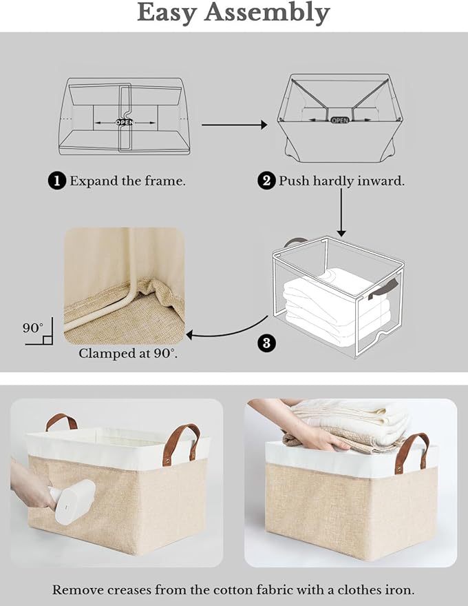 StorageWorks Storage Bins, Fabric Storage Bins for Shelves, Large Storage Baskets with Metal Frame, Closet Baskets and Bins with Handles, Brown and White, 2-Pack-Ruum Studio Home