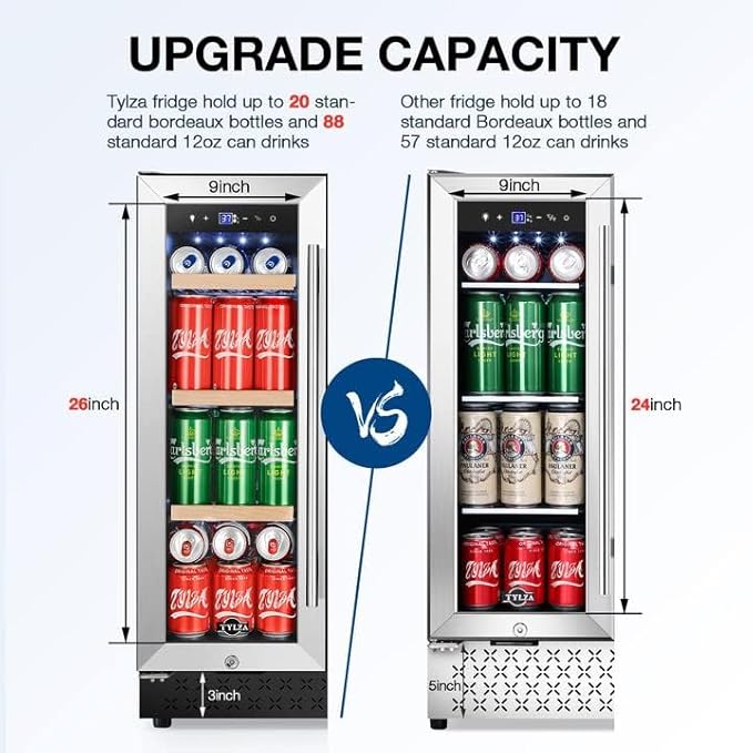 Tylza Upgraded Wine and Beverage Refrigerator 24 Inch, Dual Zone Wine Beverage Cooler with French Door, Under Counter Wine Beer Fridge Built-In or Freestanding, Holds 20 Bottles and 88 Cans, Low Noise-Ruum Studio Home