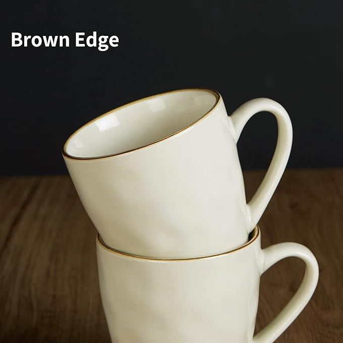 famiware Coffee Mugs Set of 4, Ocean Round 11.5oz Coffee Cup Set with Handle for Cocoa, Milk, Hot Chocolate, Tea or Water, Stoneware Cups for Kitchen, Microwave Dishwasher Safe, Vanilla White-Ruum Studio Home
