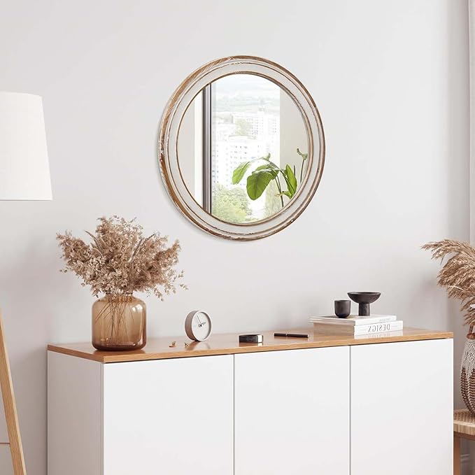 Round Bathroom Mirror for Vanity-Distressed Wood Circle Mirror, Farmhouse Entryway Mirror and Decorative Wall Mirrors for Living Room-Ruum Studio Home