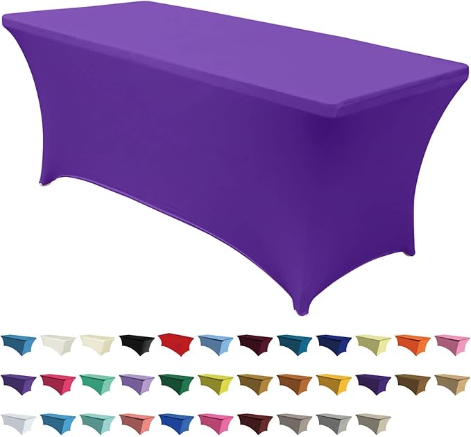 ABCCANOPY 4 FT Spandex Table Cover Stretch Fitted Wrinkle Resistant Tablecloth Reuse for Rectangular Folding Table Patry Event Wedding Banquet Protector Purple-Ruum Studio Home