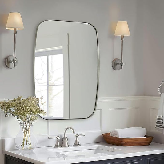 ANDY STAR Brushed Nickel Mirror, 28x36 Inch Stainless Steel Metal Frame Oblong Bathroom Mirror for Vanity, 1’’ Deep Wall Mounted Vertically/Horizontal-Ruum Studio Home