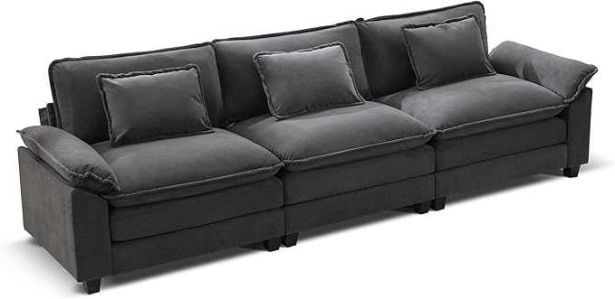 URRED Modular Sectional Sofa Comfy Cloud Couch, Modern Velvet Sofa Sleeper Deep Seat Couches with Ottoman/Pillows for Living Room (Dark Gray, 117'')-Ruum Studio Home