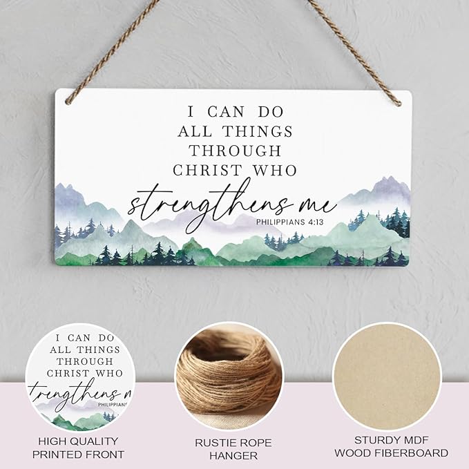 SENJIAN Christian Decor Bible Verse Wall Decor, I Can Do All Things Through Christ, Modern Farmhouse Sign Scripture Printed Wood Sign Wall Art Religious Decoration for Home Office Bathroom Bedroom-Ruum Studio Home