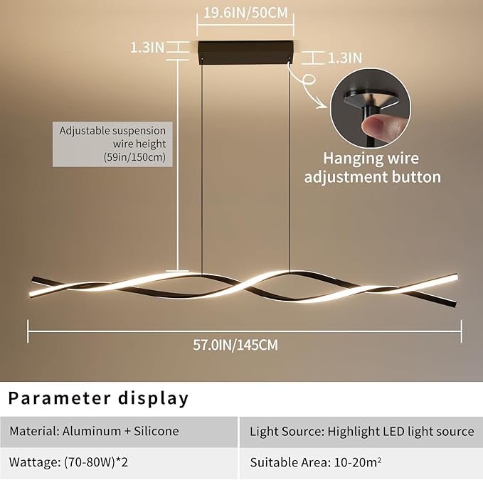 Modern Ceiling Chandelier Light, Acrylic Anti Flicker Pendant Lamp with Remote Control Dimmable 3 Color Mode & Brightness (Warm Cool Neutral Light) for Kitchen Bar Walnut 57in-Ruum Studio Home