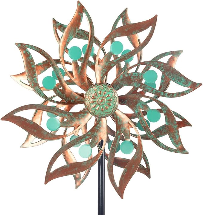 Viveta Metal Wind Spinners Outdoor,Vintage Kinetic Wind Spinner Garden Pinwheels with Metal Stake for Patio,Lawn,Garden,59 * 13.4 Inch-Ruum Studio Home