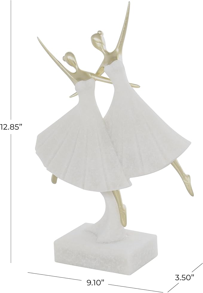 Deco 79 Polystone Dancer Decorative Sculpture Ballet Home Decor Statue with Gold Accents, Accent Figurine 9" x 4" x 13", Cream-Ruum Studio Home