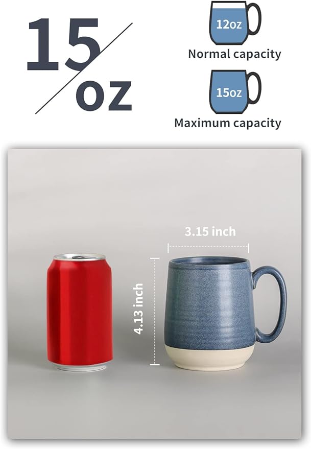 Hasense Porcelain Coffee Mugs Set of 6, 15 Ounce Large Ceramic Coffee Cups Set with Handle for Latte, Tea, Cocoa and Hot Chocolate, Dark Blue Coffee Mugs for Men and Women, Microwave Safe-Ruum Studio Home