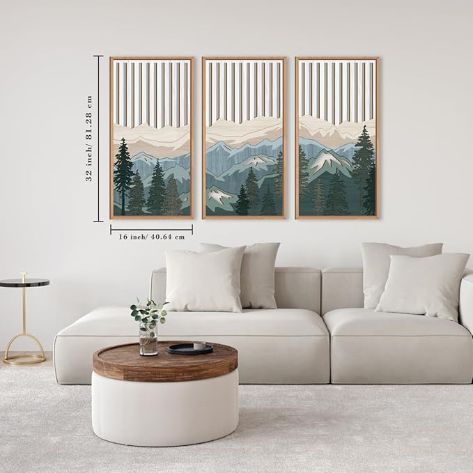 IARTTOP Large Mountain Wood Wall Art Framed Decor Set Of 3, Modern Mountain Landscape Wall Art Nature Artwork Wall Decor For Bedroom, Living room, Office-16 x32-Ruum Studio Home