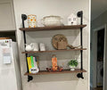 Industrial Pipe Wall Shelves with Real Wood Plank ,36 Inches Floating Shelves for Wall Farmhouse Book Shelves Dark Brown 3 Tier for Kitchen,Living Room Decor and Bar Shelving-Ruum Studio Home