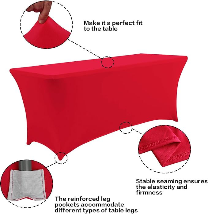 IVAPUPU 2 Pack 4FT Table Cloth for Rectangular Fitted Events Stretch Red Table Covers Washable Cover Spandex Tablecloth Protector for Party, Wedding, Cocktail, Banquet, Festival-Ruum Studio Home