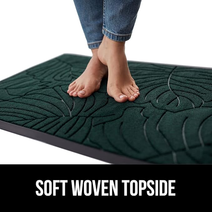 GORILLA GRIP 100% Waterproof All-Season WeatherMax Doormat, 34x58, US Designed Natural Rubber, Stain and Fade Resistant, Low Profile Indoor Outdoor Door Mats, Easy Clean Patio Mat, Green Palm-Ruum Studio Home