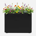 IDZO Metal Planter Box, Privacy Trough for Patio, Rectangle Container for Outdoor Plants, Tall Large Rectangular Steel Bed for Outdoor Greens with Drainage Holes & Adjustable Feet, Black-Ruum Studio Home