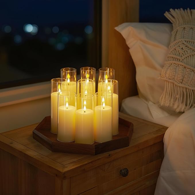 Homemory Ivory Acrylic Flameless LED Candles, Battery Operated with Remote Control and Timer, Electric Fake Candles for Wedding, Home Decor, Set of 9-Ruum Studio Home