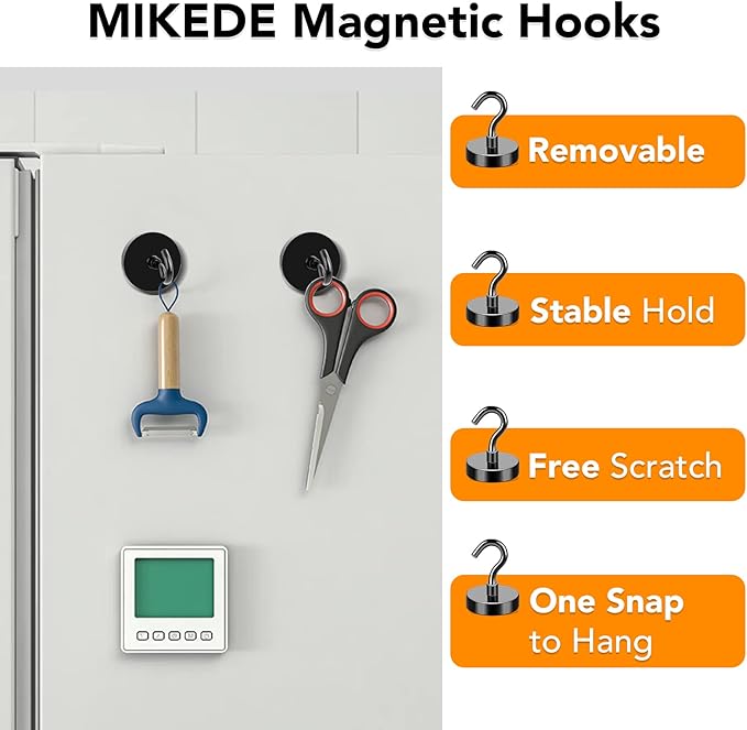 MIKEDE Black Magnetic Hooks, 80Lbs Heavy Duty Earth Magnets with Hooks for Cruise Cabin, Strong Magnet Hooks for Hanging, Super Metal Magnetic Hanger for Grill, Fridge, Kitchen - Pack of 10-Ruum Studio Home