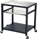 NUUK Double-Shelf Movable Outdoor Pizza Oven Table, 24" x 30" Stainless Steel Commercial Multifunctional Food Prep Worktable with Drawer on Wheels-Ruum Studio Home