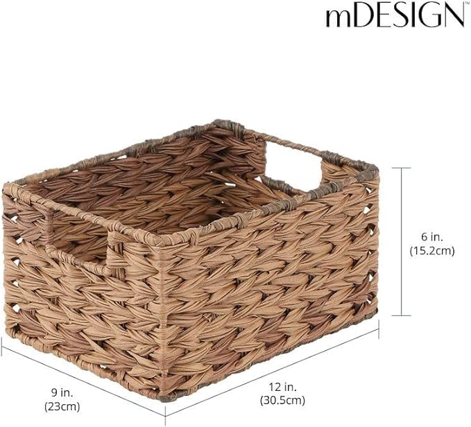 mDesign Woven Farmhouse Kitchen Pantry Food Storage Organizer Basket Bin Box - Container Organization for Cabinets, Cupboards, Shelves, Countertops - Store Potatoes, Onions, Fruit, 3 Pack, Brown Ombre-Ruum Studio Home