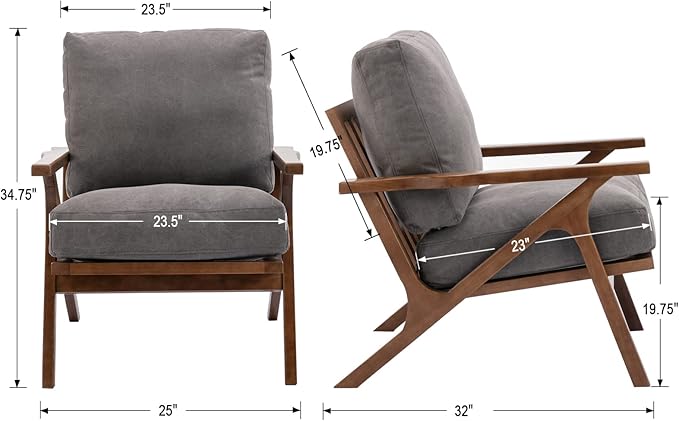 chairus Mid Century Accent Armchair Modern Upholstered Lounge Chair Compfy Leisure Arm Chair for Living Room Fireplace/Bedroom/Reception/Dorms, Denim Fabric Grey-Ruum Studio Home