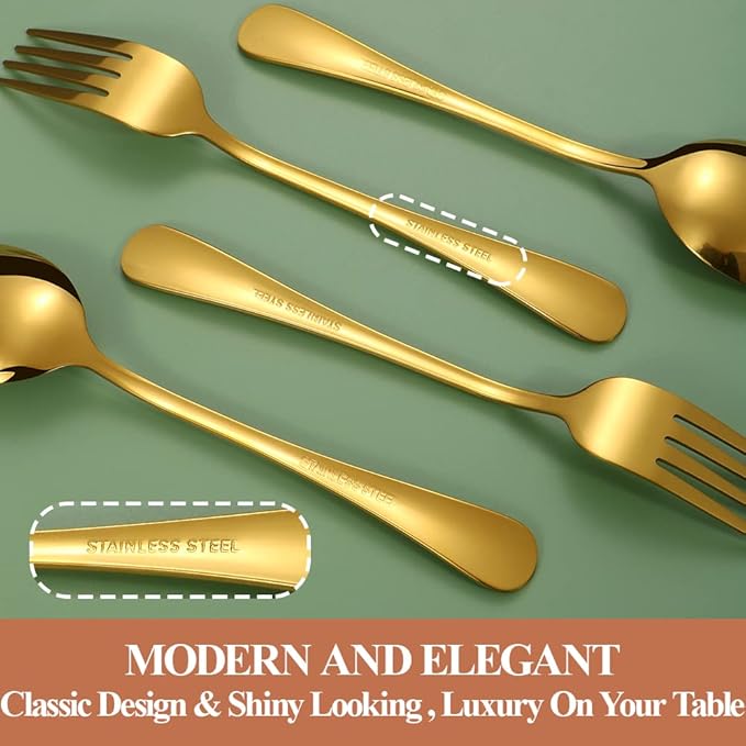 Lazycorner 40 Pcs Gold Silverware Set for 8, Food Grade Stainless Steel Flatware Set Include Fork/Knife/Spoon, Mirror Polished Eating Utensils Sets, Reusable Silverwear Cutlery Set, Dishwasher Safe-Ruum Studio Home