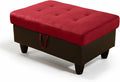 Ottoman Rectangular Storage Ottoman Bench, Flannel Footrest Stool Footstool with Lid for Living Room, Bedroom, Entryway, Red&Black, 35"x23.5"x17.5"-Ruum Studio Home