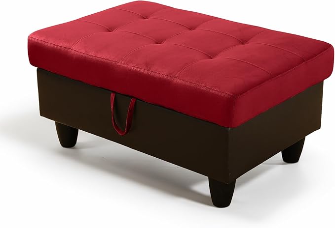 Ottoman Rectangular Storage Ottoman Bench, Flannel Footrest Stool Footstool with Lid for Living Room, Bedroom, Entryway, Red&Black, 35"x23.5"x17.5"-Ruum Studio Home