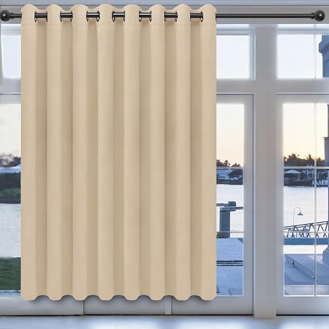 Easy-Going Blackout Door Curtains for Bedroom, Solid Thermal Insulated Grommet and Noise Reduction Window Drapes, Room Darkening Curtains for Living Room, 1 Panel (100x84 in, Beige)-Ruum Studio Home