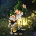 Solar Garden Gnome Statue Flocked Reading Parent & Child Gnomes with LED Light, Outdoor Waterproof Lawn Ornament Decor for Patio Lawn Yard Pathway Gift Idea for Women Mom Mothers Day-Ruum Studio Home